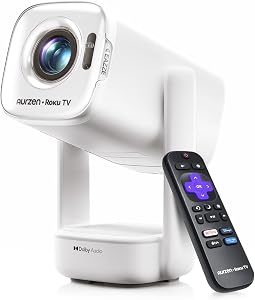 Aurzen Roku TV USB-C Powered Smart Portable Projector with Wifi and Bluetooth, D1R air Rok
