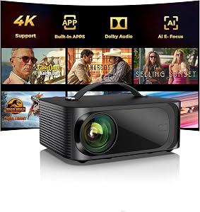 Outdoor-Projector-4K with WiFi and Bluetooth: [3000 Brightness/50W DoIby/Built-in APPs] Po