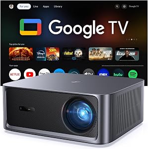 HAPPRUN 3000 ANSI Lumens Outdoor Projector with Official Google TV, 4K Supported Smart Mov