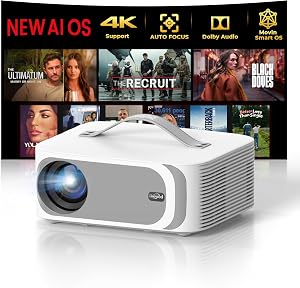 [5000+ Official-Apps & AI Auto Focus & 50W Dolby Audio] Outdoor-Projector-4k with 