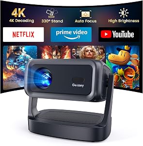 [3000 ANSI/ 330°Stand/Built in Apps] 4K-Projector with WiFi and Bluetooth, Goiaey GO2 Mini