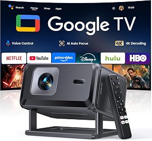 Smart Projector [Bundled with Google TV Stick & 4K Support] with WiFi and Bluetooth, P