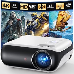 HAPPRUN Native 1080P Projector, Bluetooth Home Theater Movie Projector with Built-in Speak