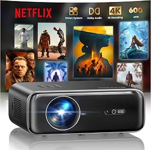 [Built-in Apps/4K Support] Smart Outdoor Projector with WiFi and Bluetooth, Movie Projecto